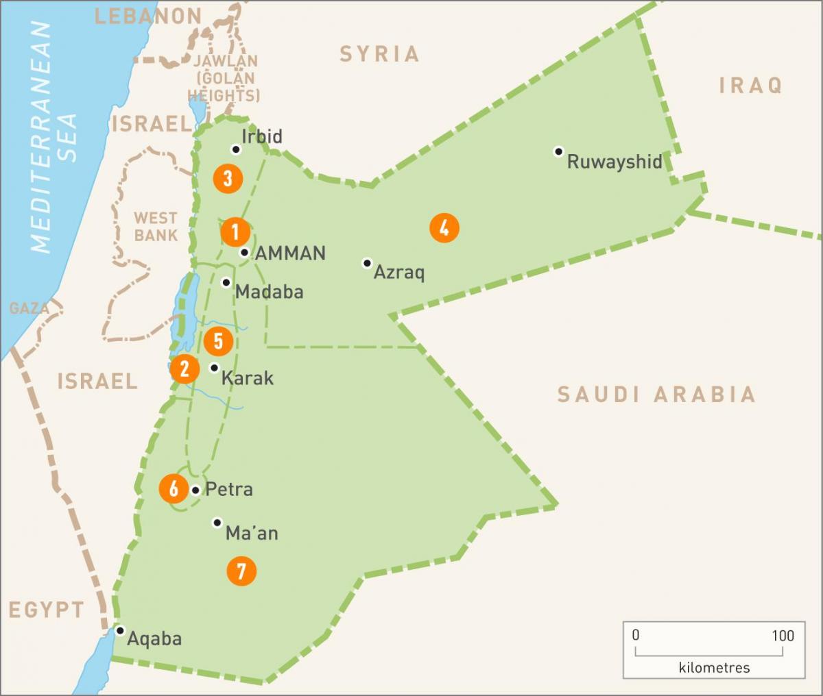 amanu Jordan na zemljevidu