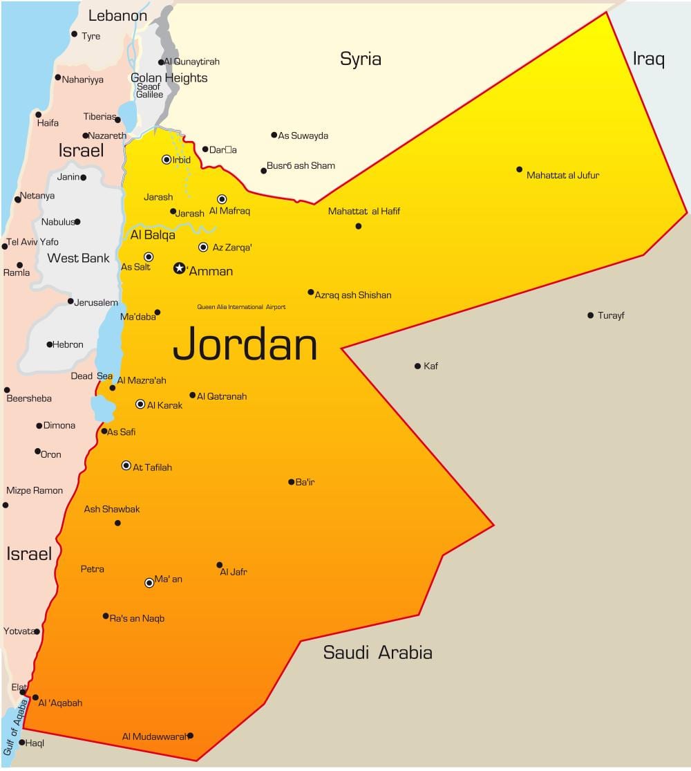 zemljevid Jordan bližnjem vzhodu