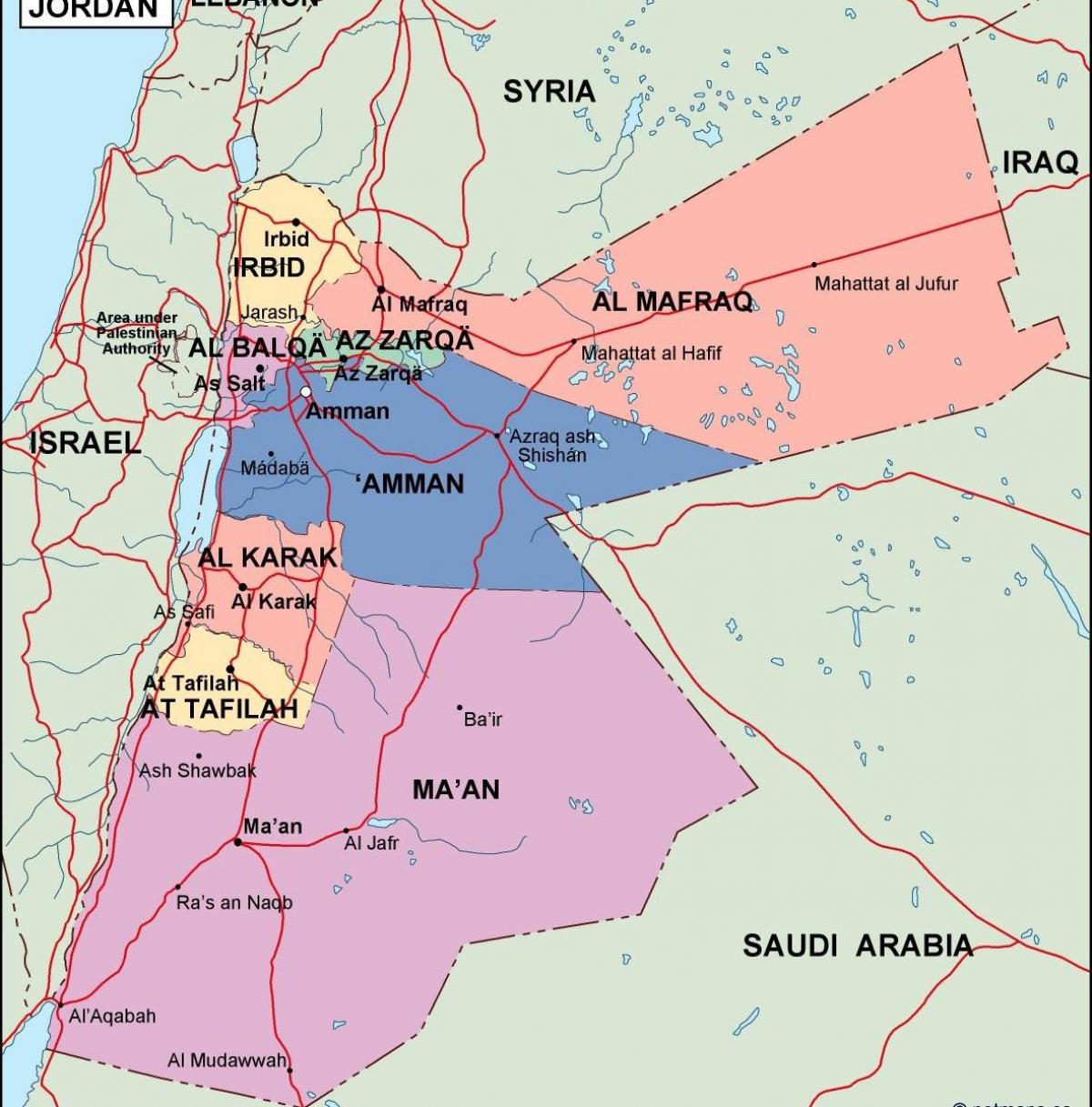 zemljevid politične Jordan