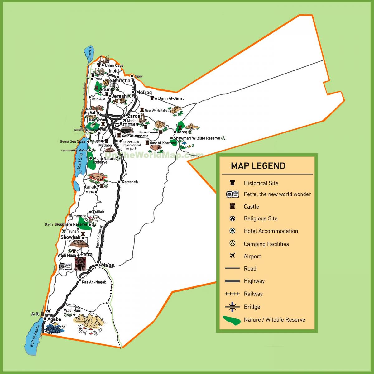 zemljevid turističnih znamenitosti Jordan