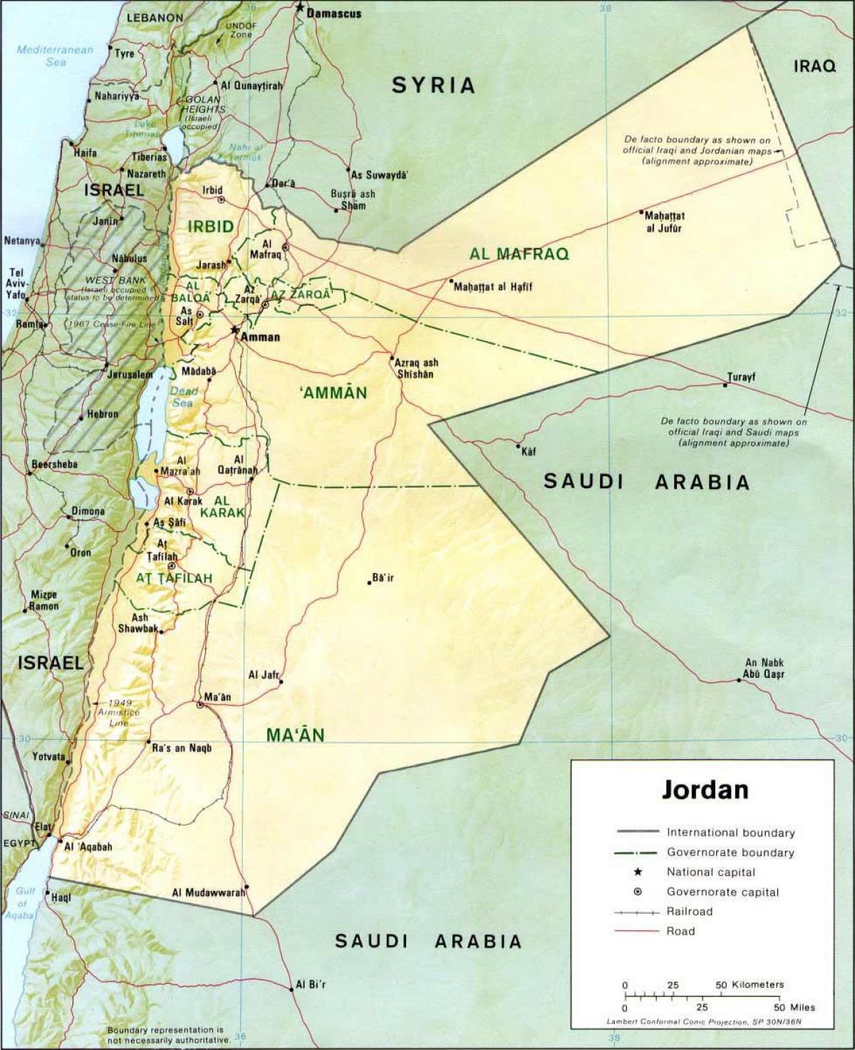 podroben zemljevid od Jordan