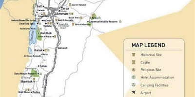 Jordan turističnih znamenitosti na zemljevidu